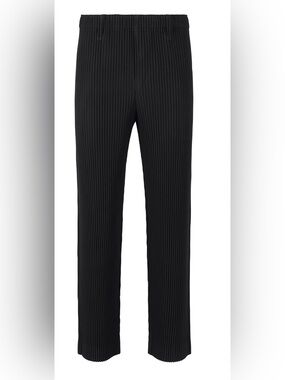 Homme Plisse Issey Miyake Pleated Straight Leg Trousers in Black, Size 1